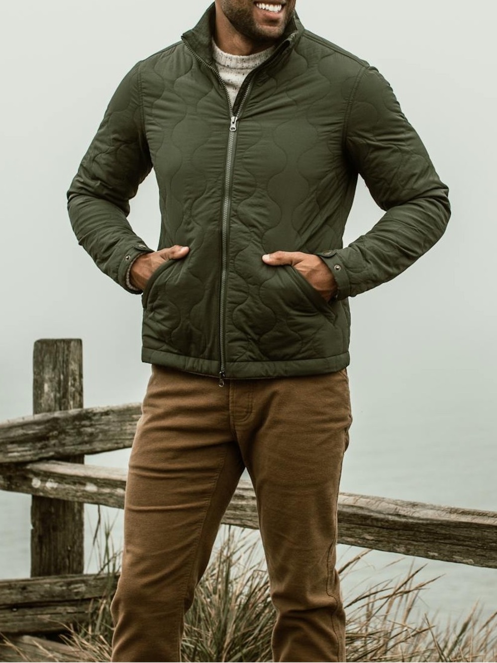 Taylor Stitch The Vertical Quilted Men's Puffer Jacket in Olive Green Size XS